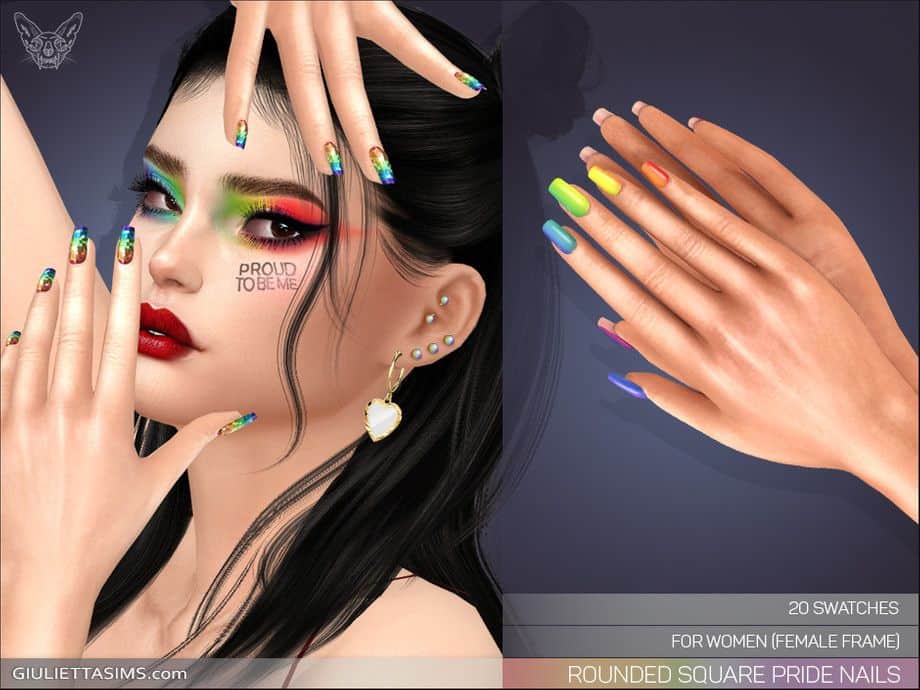 female sim with flag color nails