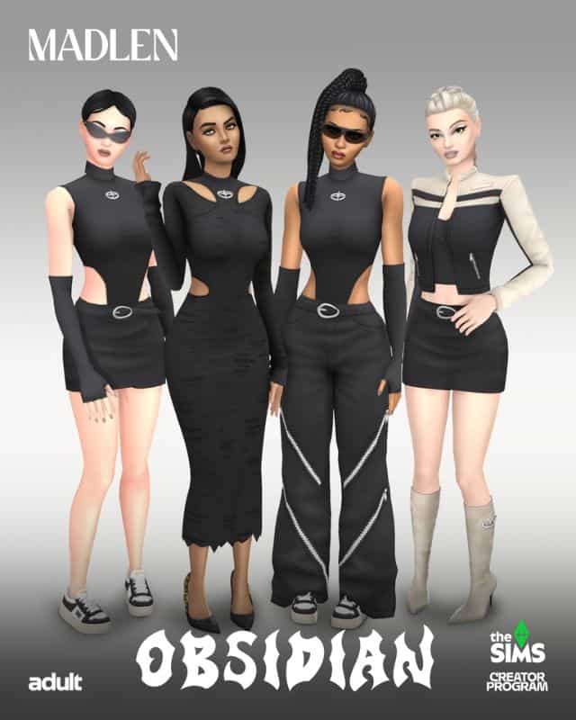 female sims dressed in mixed black outfits