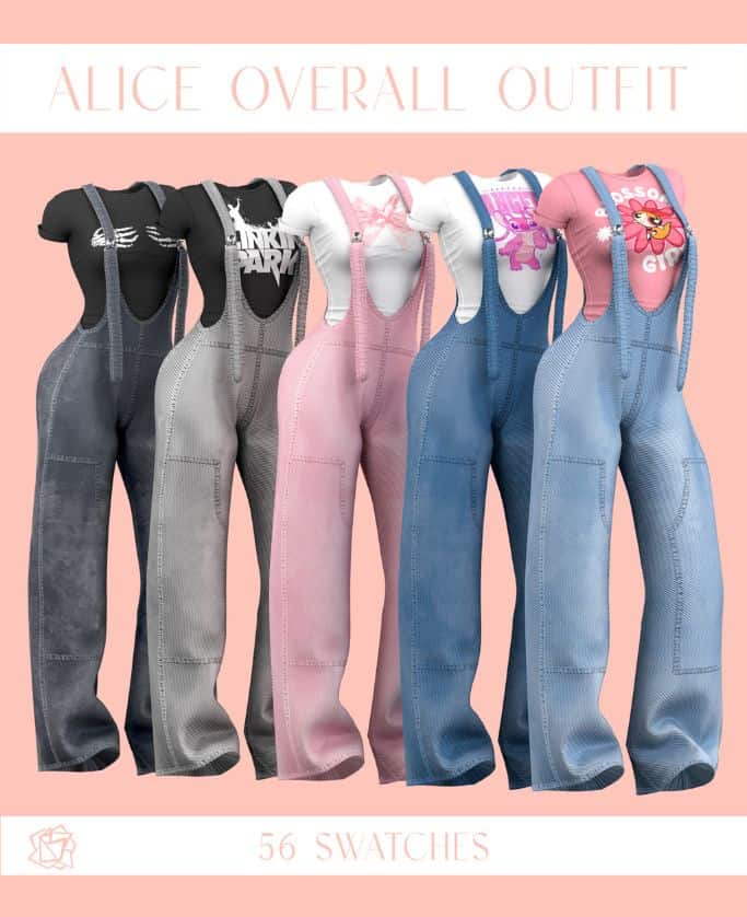 five swatches of overall outfits