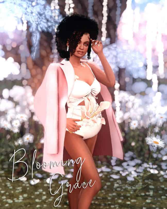 pregnant black female sim posing in a field
