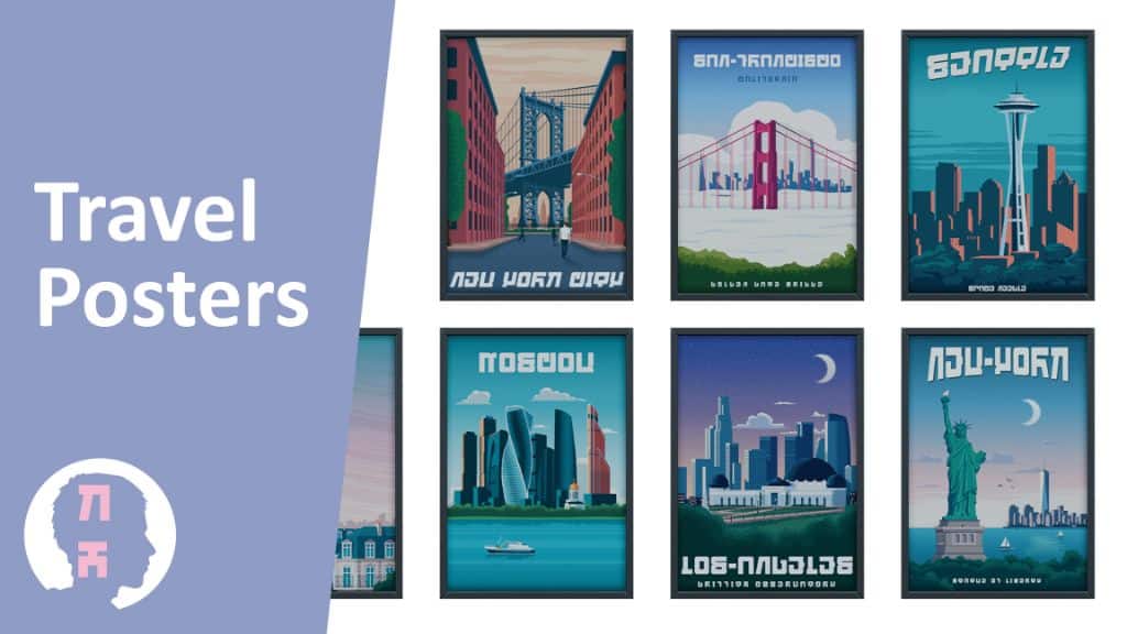 collage of travel destination posters
