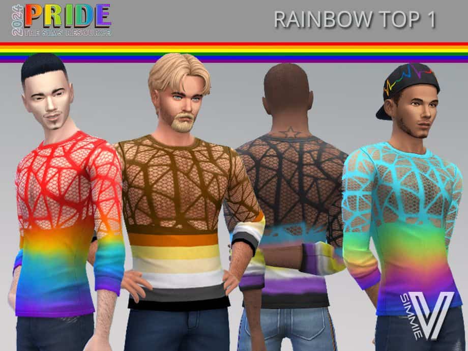 male sims wearing rainbow long sleeve tops