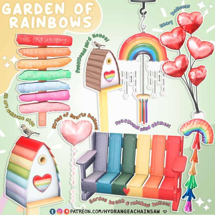 collage of outdoor rainbow garden furniture and decor