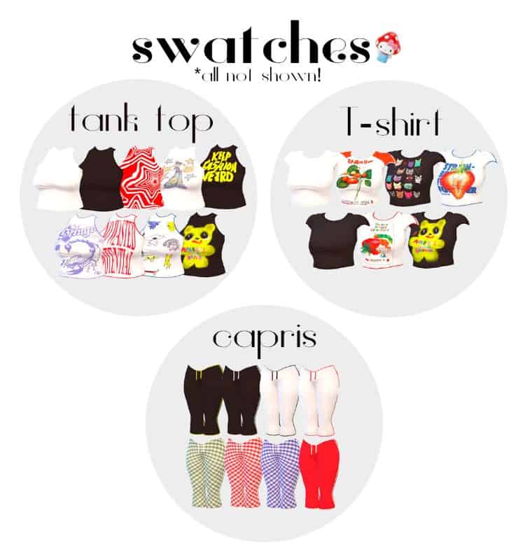 collage of tank tops, t-shirts and capris
