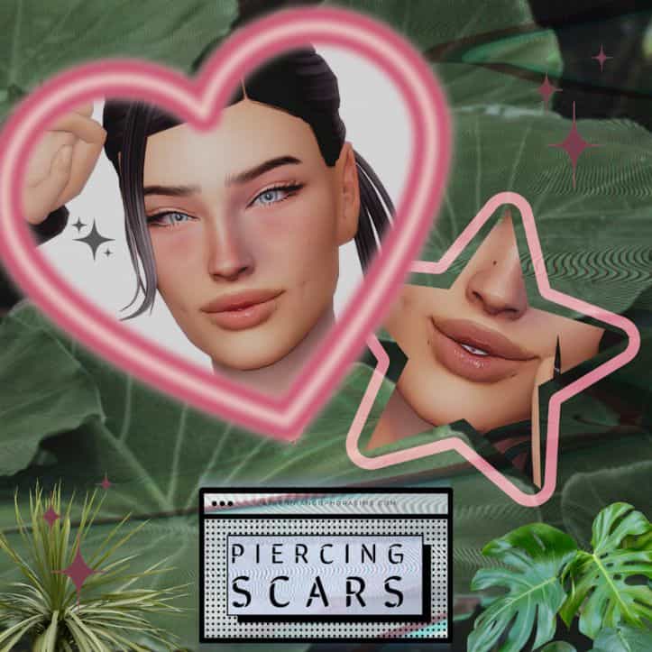 female sim with facial piercing scars