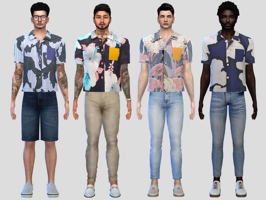 male sims wearing block floral shirts