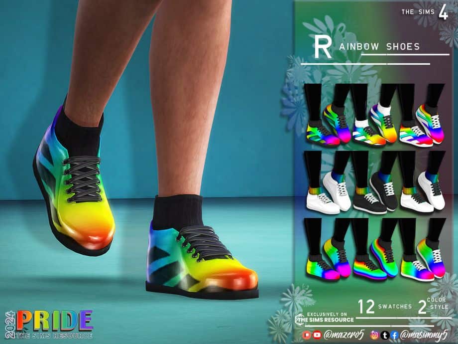 close up of rainbow design shoes