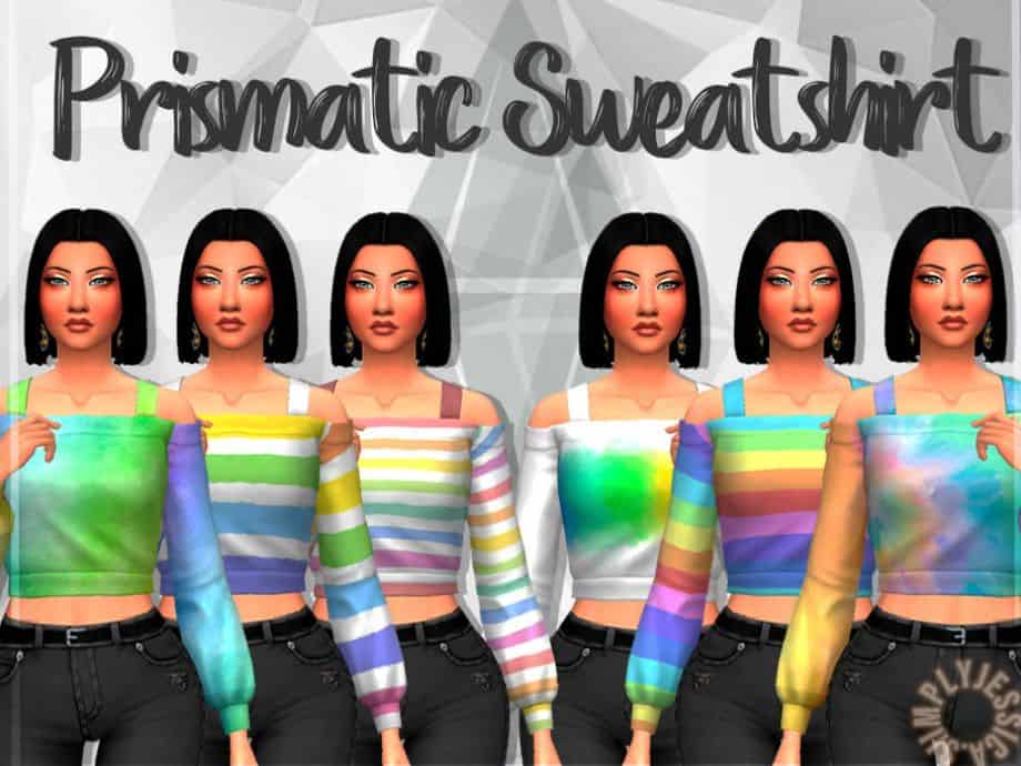 female sims wearing prism color sweatshirts