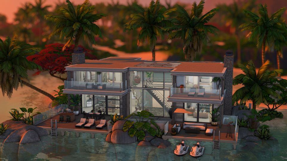 a modern, two-story beach villa