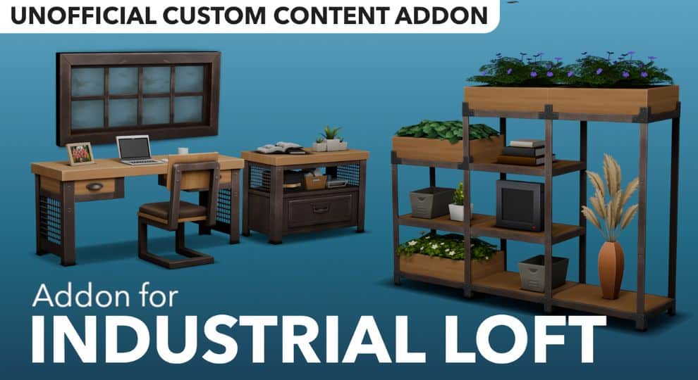 mixed industrial-style furniture pieces