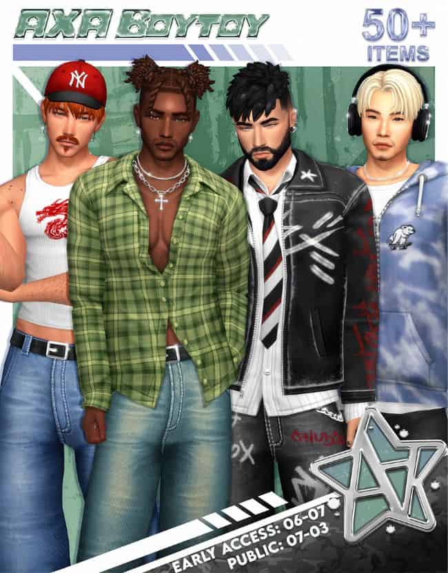 male sim dressed in modern, streetwear clothing