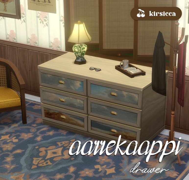 furniture drawer with scenic murals on the front
