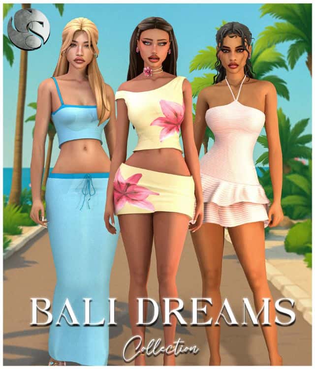 female sims dressed in mixed summer clothes