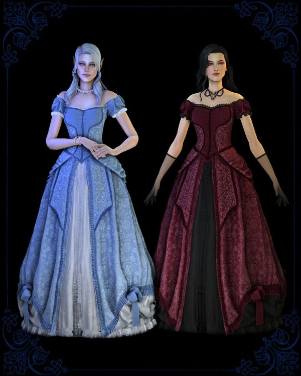 female sims wearing in princess dresses
