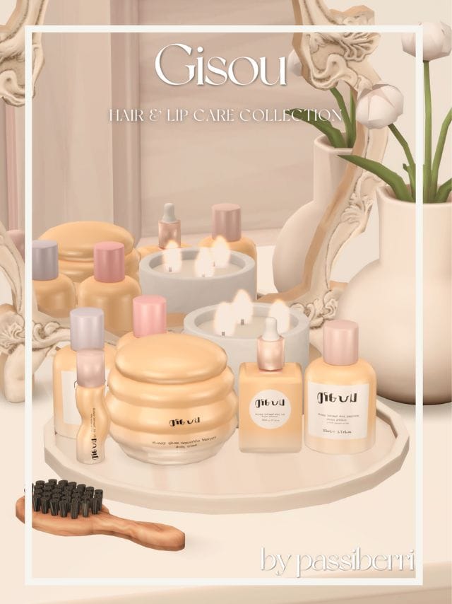 a sim's bathroom counter wit mixed hair and lip care clutter pieces