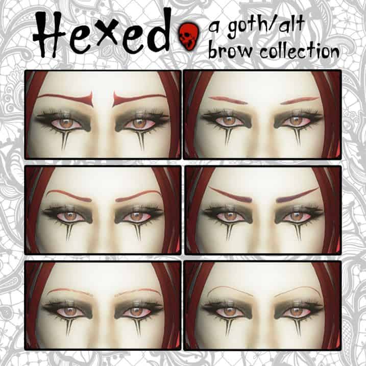 collage of six different goth style eyebrows