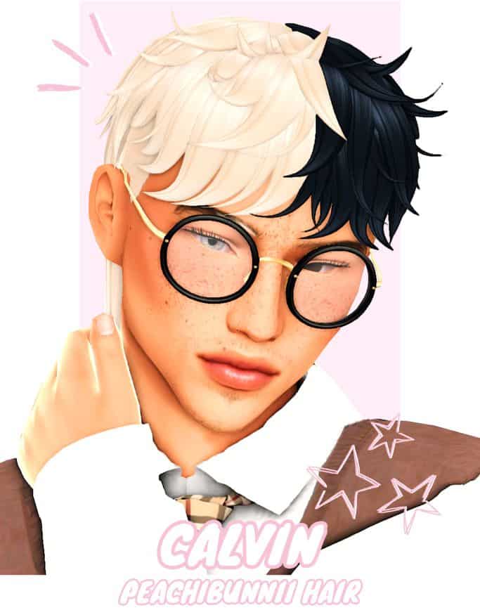 sim with short hair split into two colors down the middle