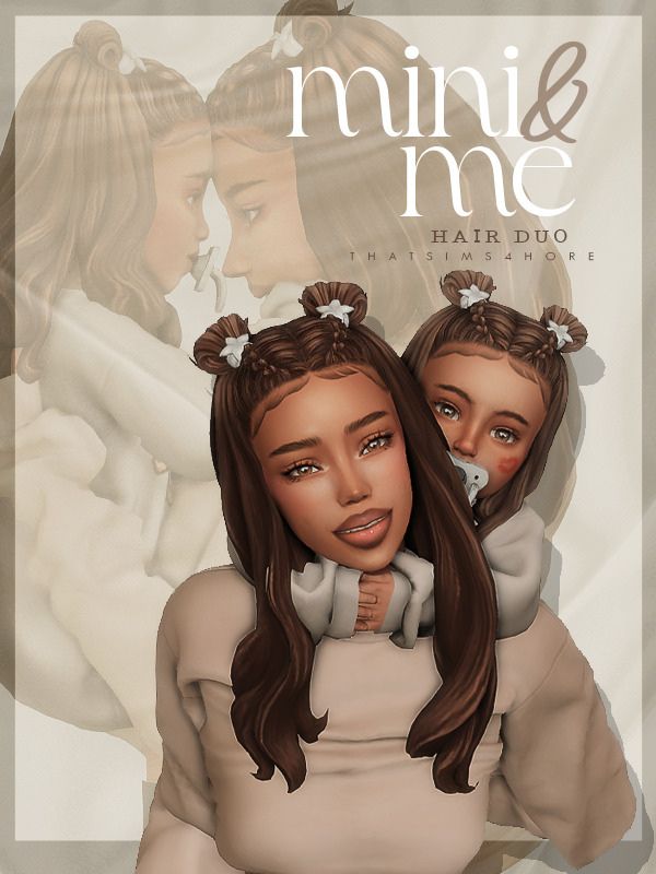 adult and toddler sim with the same half updo hairstyle