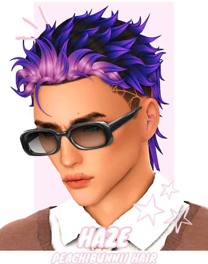 Male sim with a short purple and blue hairstyle