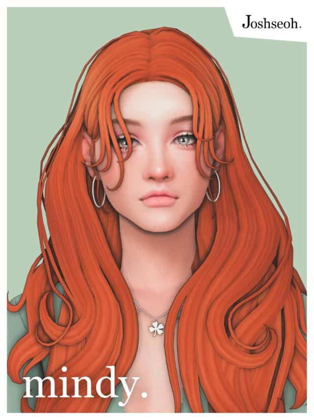 female sim with long red hair with a touch of curl