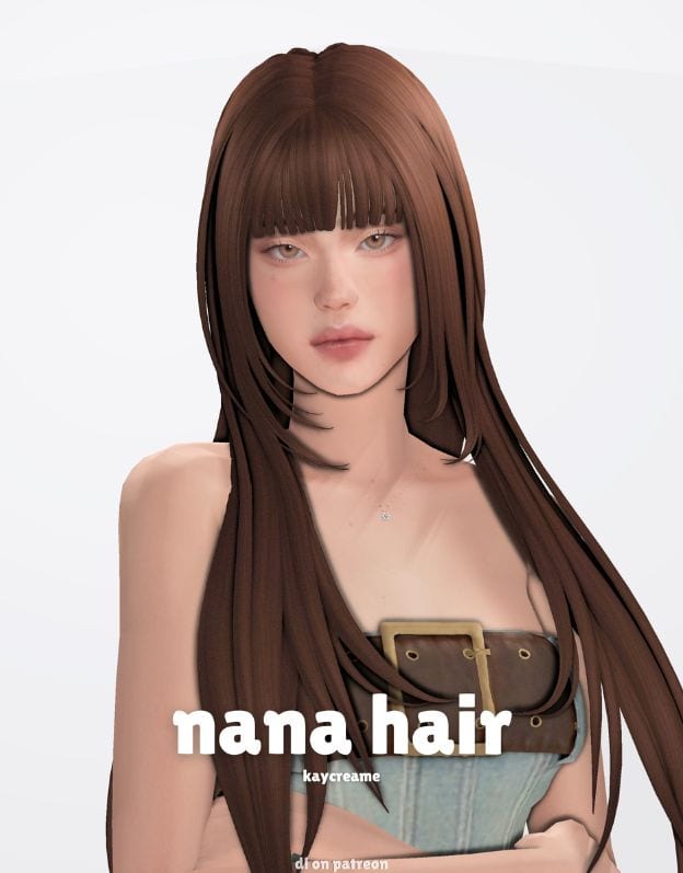 female sim with long straight hair and bangs