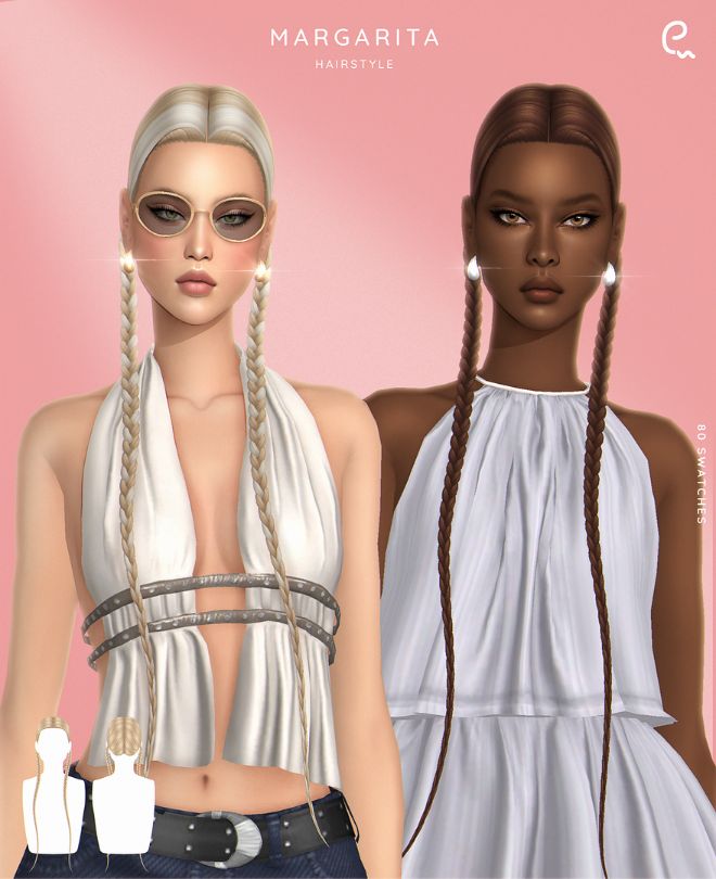 two female sims with long, thin braids