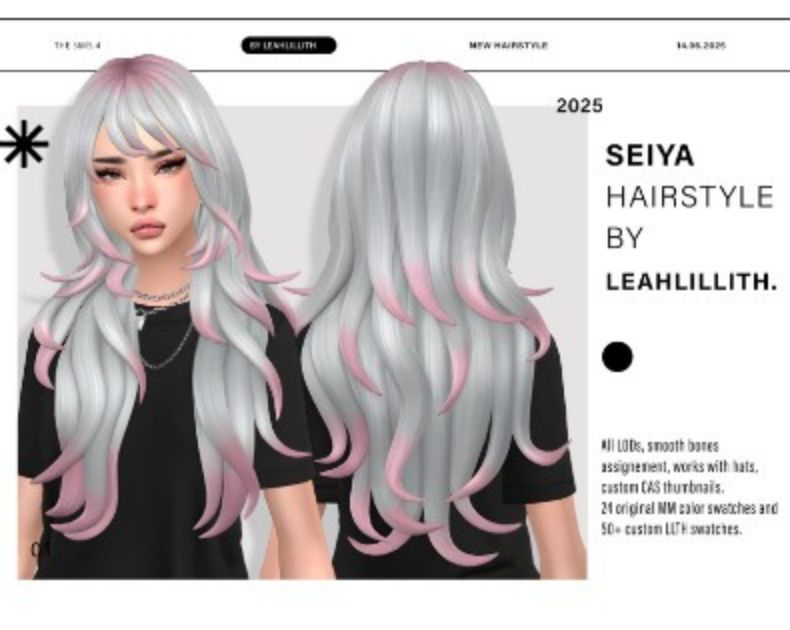 female sim with silver hair with pink roots and hair ends