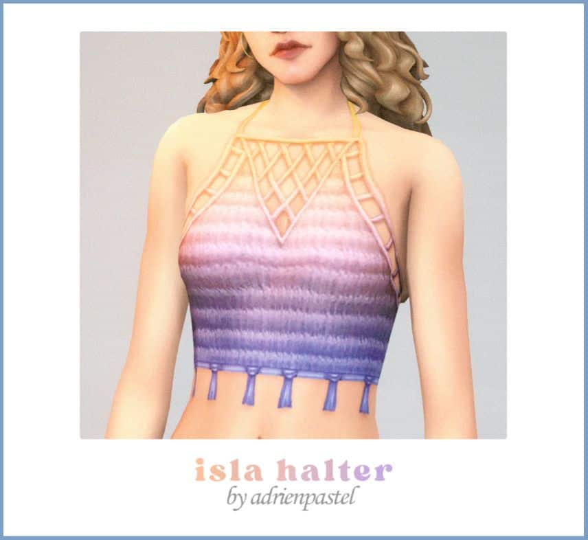 female sim wearing a ombre halter top with tassels