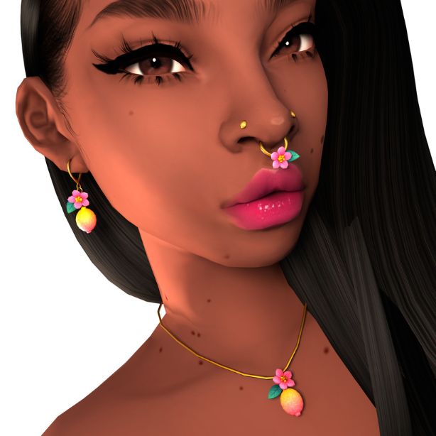 black female sim wearing lemon inspired jewelry pieces
