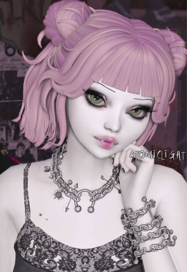 female sim wearing pierced metallic bracelets and necklace