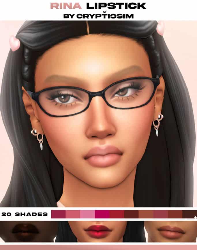 female sim wearing a soft matte lipstick