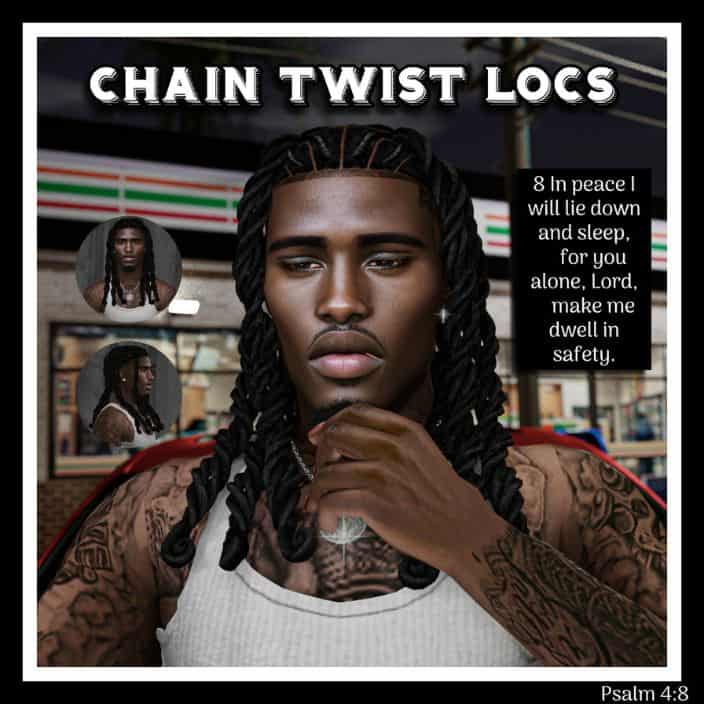 black male sim with chain twist locs