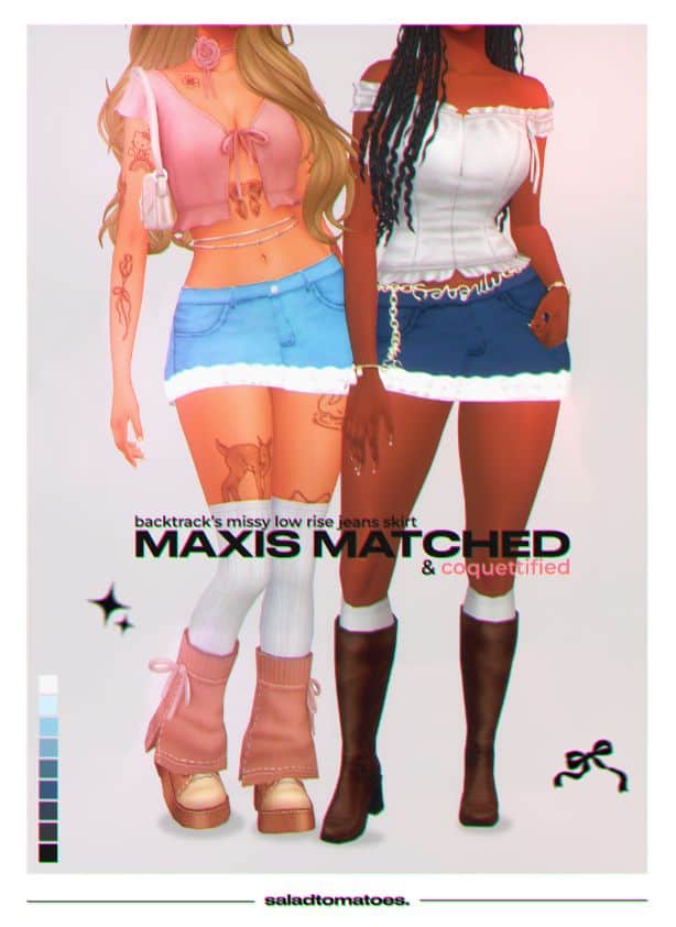 female sims wearing low rise jeans skirts