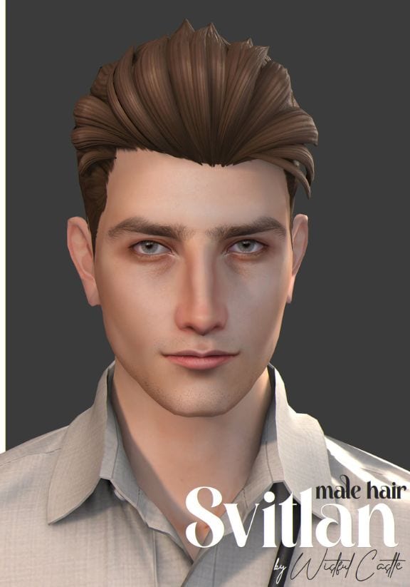 male sim with a short combed hairstyle