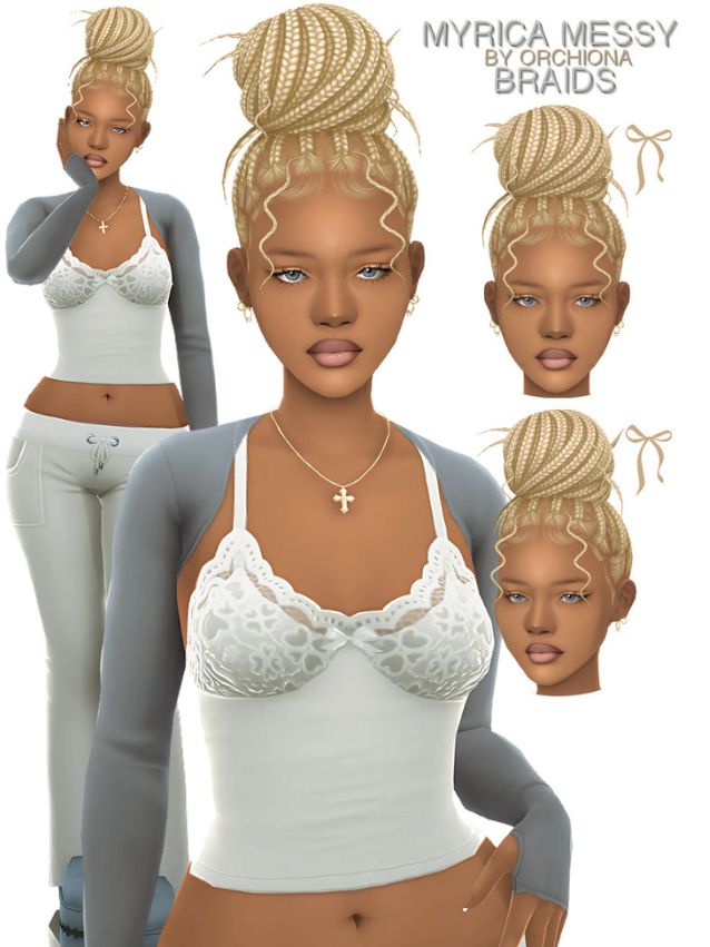 black female sim with a large braided high top bun