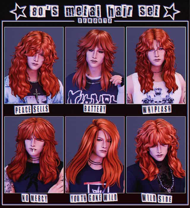 collage of six 80s metal hairstyles