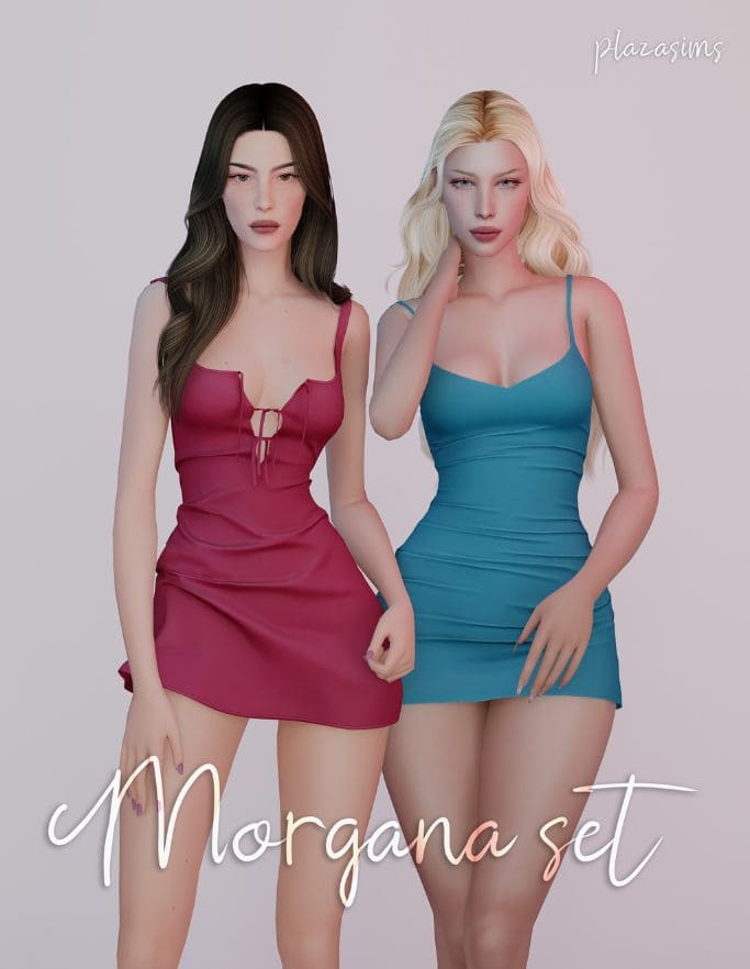 two female sim wearing mini dresses