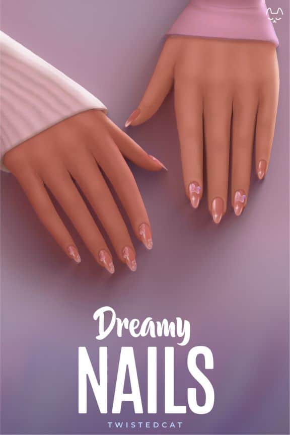 close up of dreamy nails with flower and butterfly details