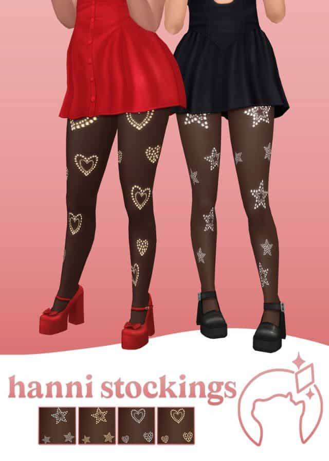 star and heart-shaped design stocking being modeled by sims