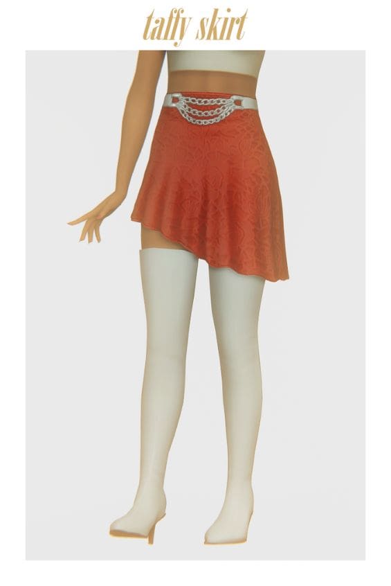 sim modeling an asymmetrical, orange, flowy skirt
