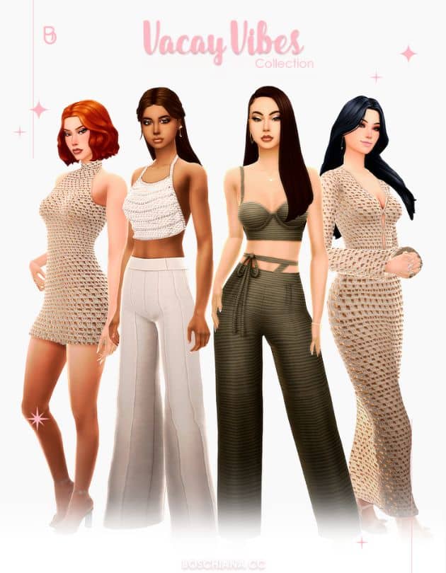 female sims dressed in summer clothes