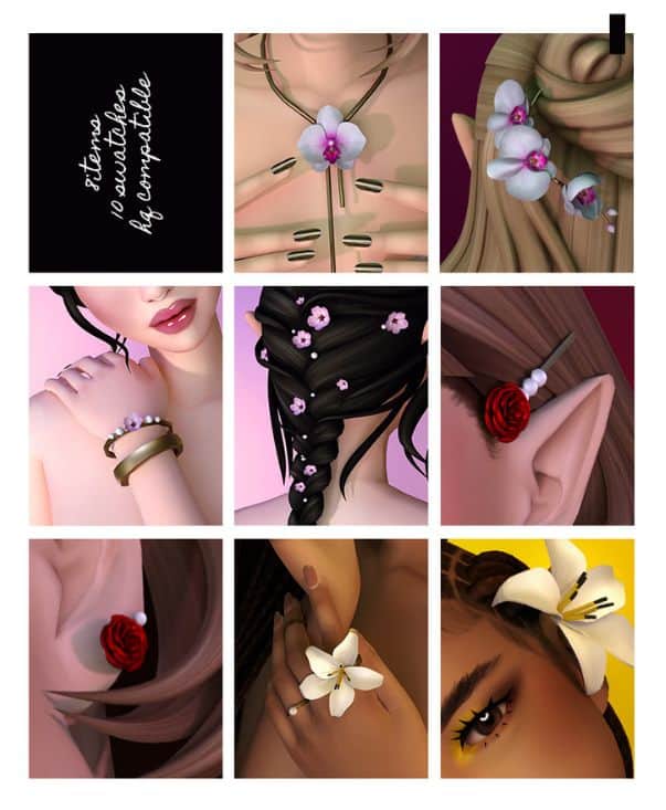 collage of mixed floral-themed accessories