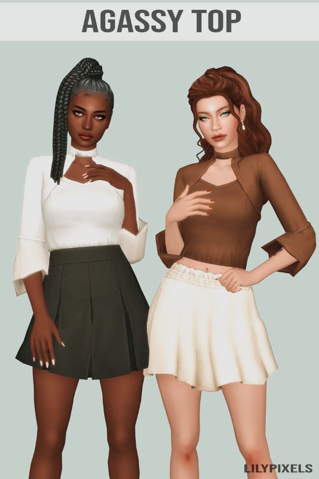 female sims wearing chic long sleeve tops