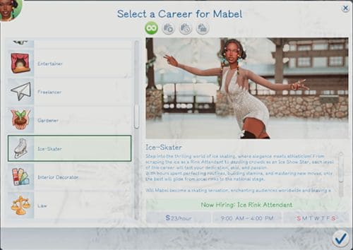 in-game screenshot of an ice skating career mod