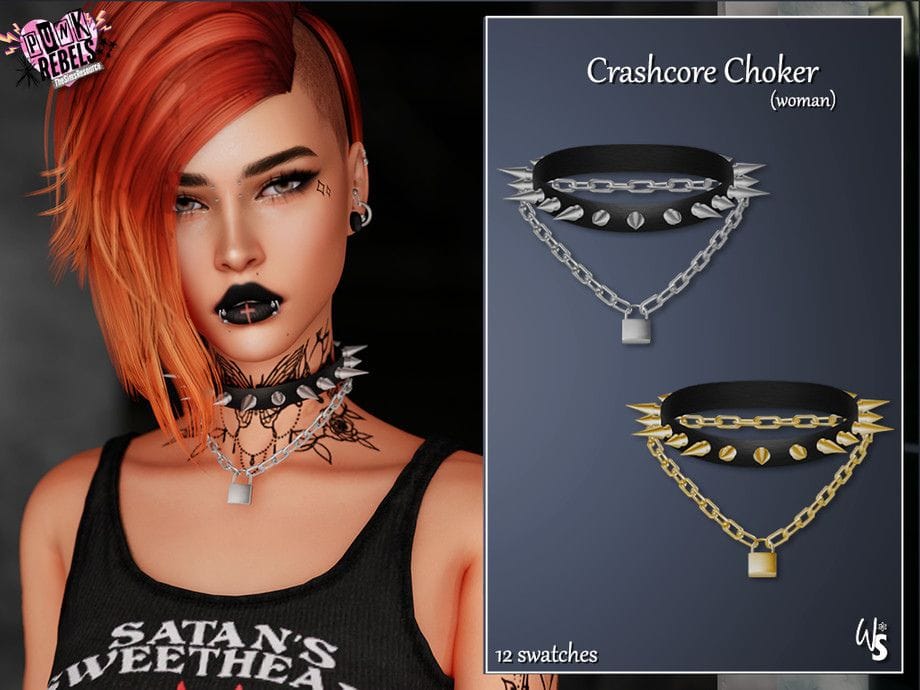 female sim wearing a spiked choker