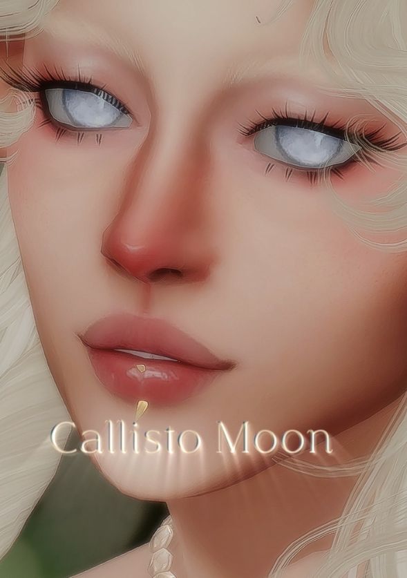 female sim with moon-like eye contacts
