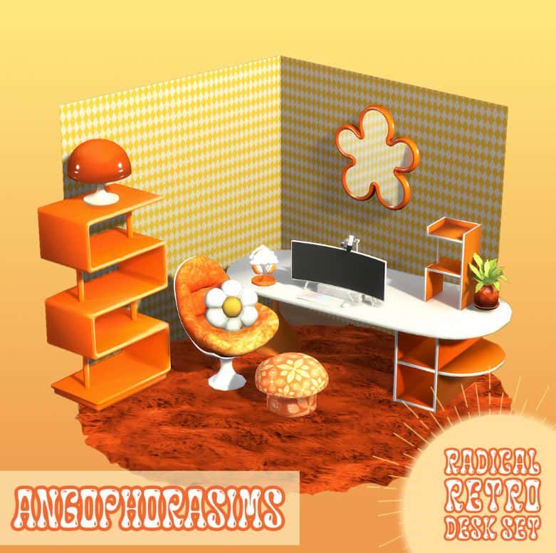 orange and flower themed retro office set