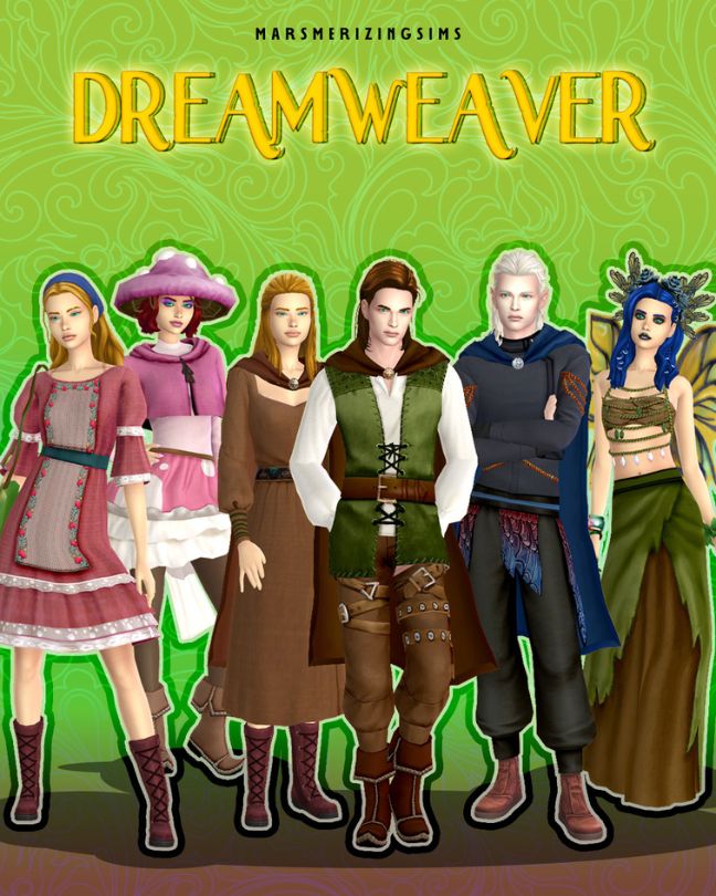 sims dressed in clothing fit for fairy folk and forest dwellers