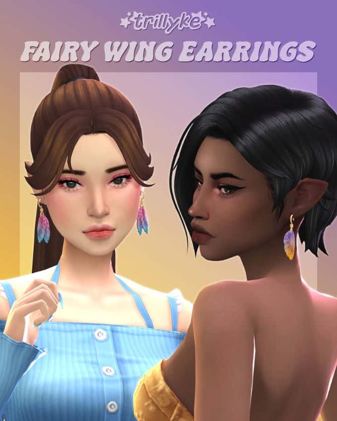 female sims wearing fairy wing earrings