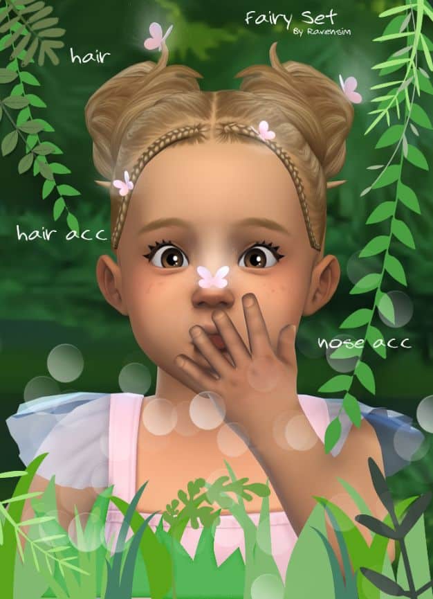 toddler sim with hair wing accessories and on nose